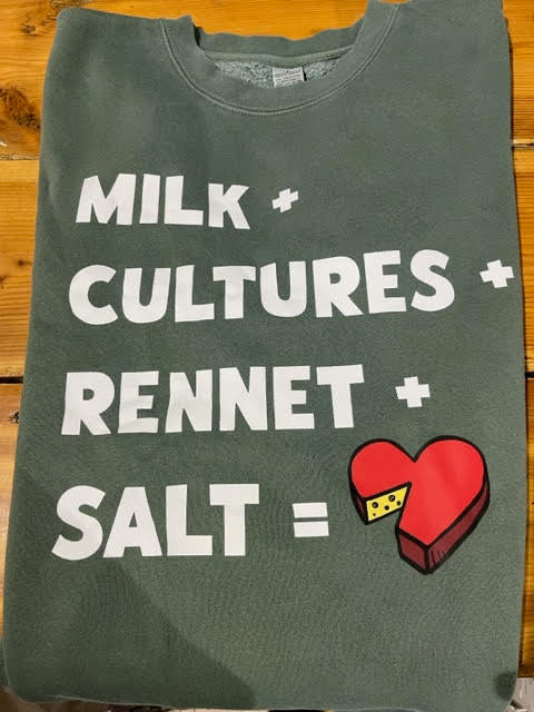 
                  
                    Milk+Cultures+ Rennet+Salt= Cheese Green Crewneck
                  
                
